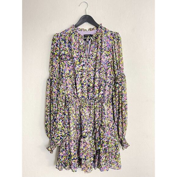 Ted Baker 2 USA 6 Dress Karlie Long Sleeve Floral Poet Sleeve Smocked Waist - Picture 3 of 12